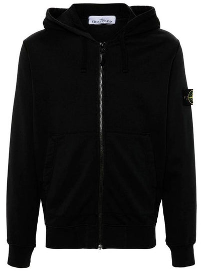 Organic Cotton Fleece Zip-Up Hoodie Black - STONE ISLAND - BALAAN 2