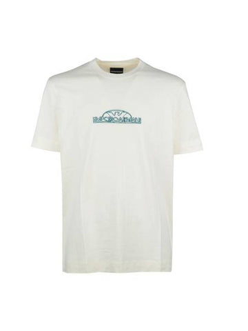 Embroidered Logo Short Sleeve T-Shirt Ivory - EMPORIO ARMANI - BALAAN 1