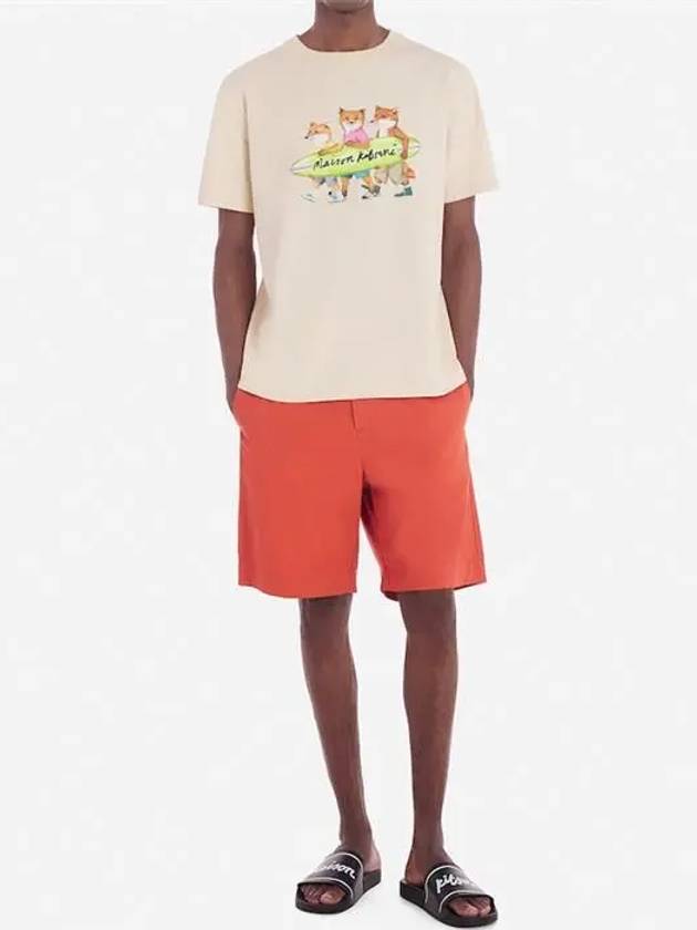 Surfing Foxes Logo Print Short Sleeve T-Shirt Beige - MAISON KITSUNE - BALAAN 5