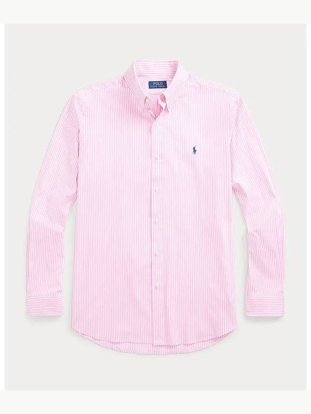 Logo Embroidery Striped Poplin Long Sleeve Shirt Pink - POLO RALPH LAUREN - BALAAN 2