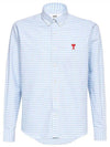 Small Heart Logo Gingham Button Long Sleeves Shirt Sky Blue - AMI - BALAAN 2