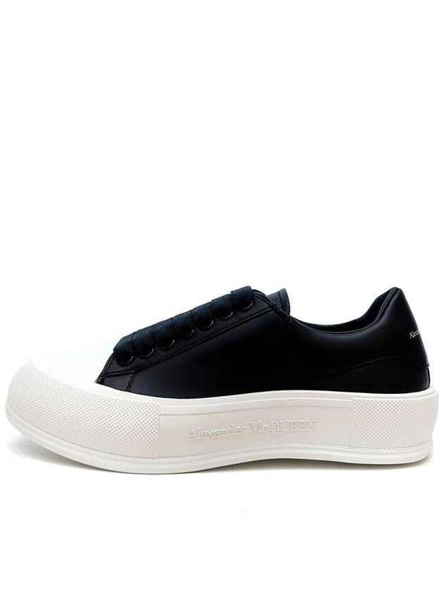 Women's Deck Plimsoll Leather Low Top Sneakers Black - ALEXANDER MCQUEEN - BALAAN 2