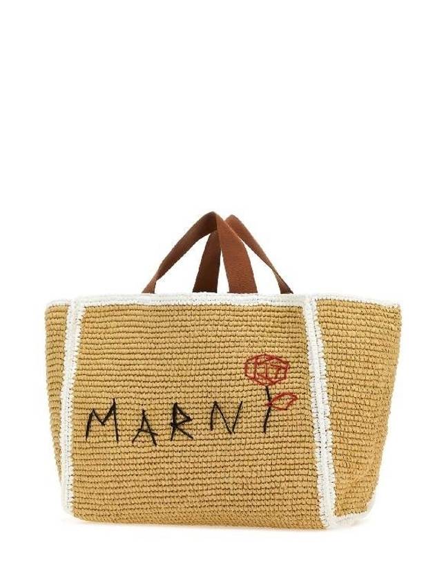 Medium Raffia Shopper Tote Bag Beige - MARNI - BALAAN 3