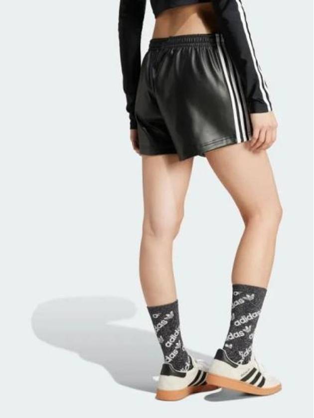 Pleather 3 Stripes Drawcord Shorts Black - ADIDAS - BALAAN 4