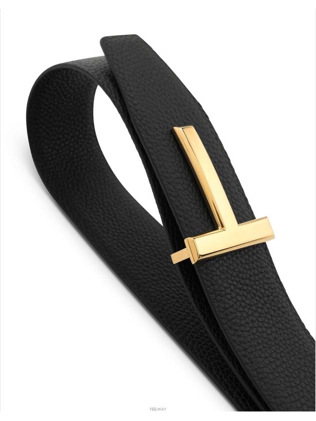 Gold Soft Grain Leather T Icon Belt Brown Black - TOM FORD - BALAAN 5