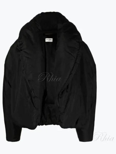 Cropped Puffer Silk Taffeta Jacket Black - SAINT LAURENT - BALAAN 2