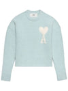 Intarsia Heart Logo Knit Top Blue - AMI - BALAAN 7