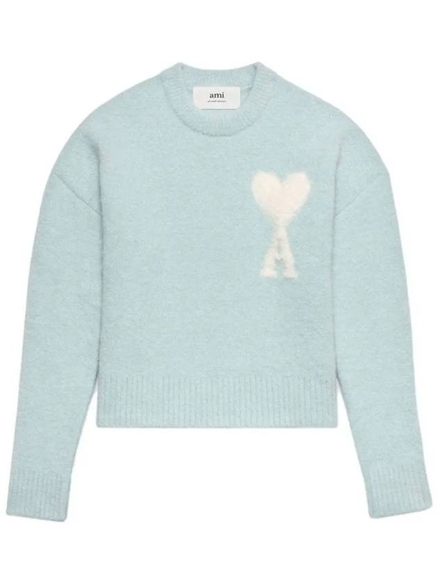 Intarsia Heart Logo Knit Top Blue - AMI - BALAAN 7