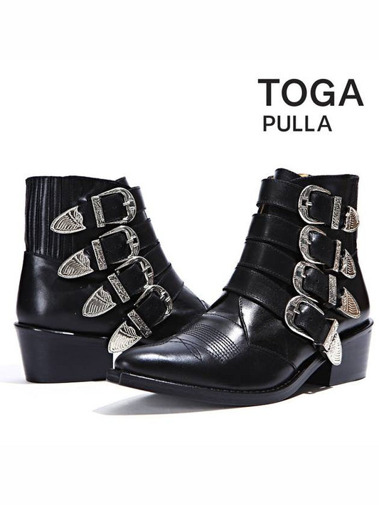 4 Metal Cowboy Buckle Strap Middle Boots Black - TOGA - BALAAN 2