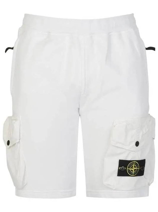Men's Waffen Patch Cotton Fleece Bermuda Shorts White - STONE ISLAND - BALAAN 2