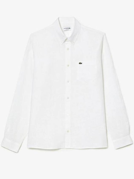 Logo Patch Linen Long Sleeve Shirt White - LACOSTE - BALAAN 1
