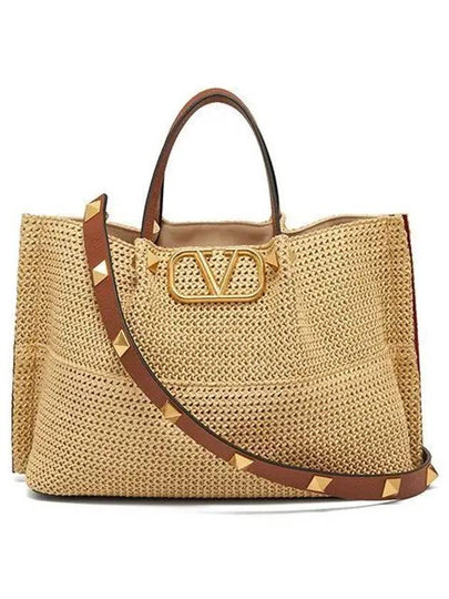 V Logo Medium Shopper Tote Bag Brown - VALENTINO - BALAAN 2