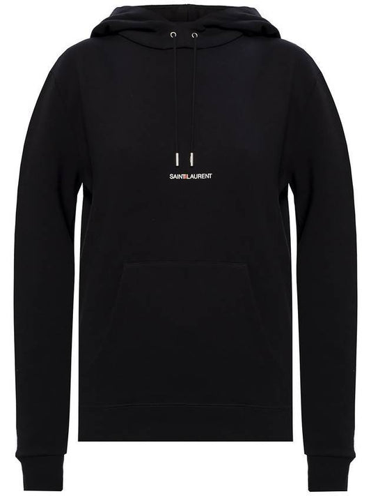 Logo Print Cotton Terry Hoodie Black - SAINT LAURENT - BALAAN 1