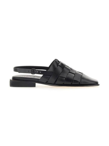 Mura Square Toe Braided Leather Slingback Sandals Black - HEREU - BALAAN 1