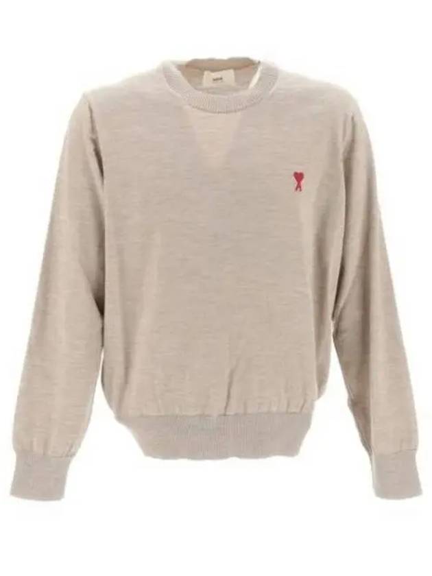 Heart Embroidered Logo Crew Neck Knit Top Beige - AMI - BALAAN 2