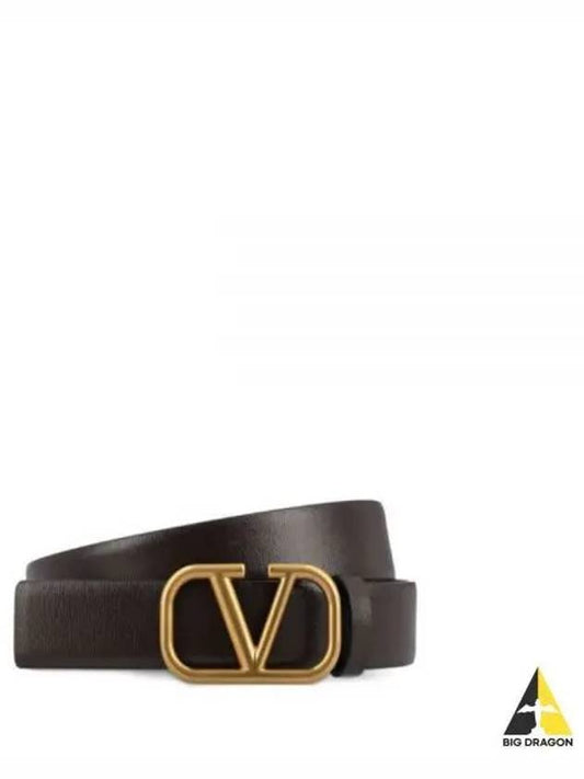 V Logo Signature Calfskin Leather Belt Brown - VALENTINO - BALAAN 2