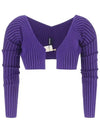 La Maille Pralu Micro Charm Logo Cardigan Purple - JACQUEMUS - BALAAN 3