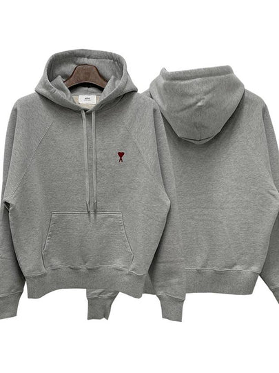 Small Heart Logo Hoodie Heather Ash Grey - AMI - BALAAN 2