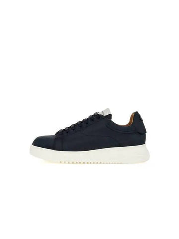 Men s Label Tongue Platform Nubuck Sneakers Navy - EMPORIO ARMANI - BALAAN 1