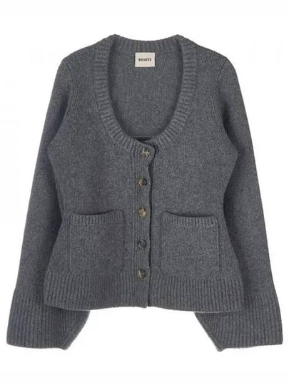 Women's Scoop Neck Pocket Knit Cardigan Grey - KHAITE - BALAAN 2