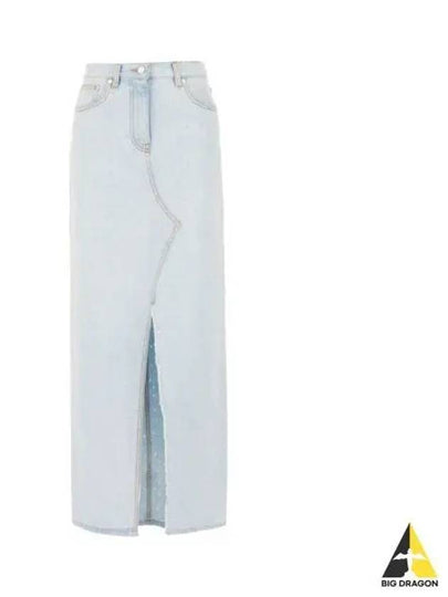 Central Split Denim Long A-Line Skirt Light Blue - MSGM - BALAAN 2