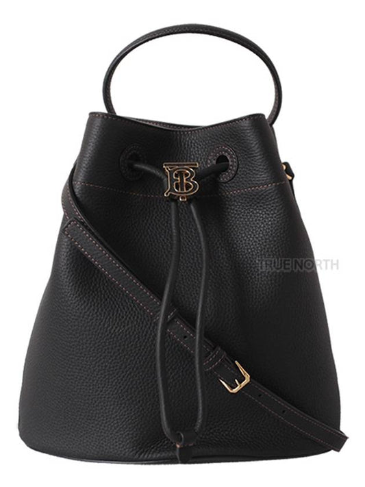 Small Grainy Leather TB Bucket Bag Black - BURBERRY - BALAAN.