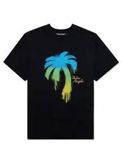 Palm Tree Printed Crewneck Classic Cotton Short Sleeve T-Shirt Black - PALM ANGELS - BALAAN 2