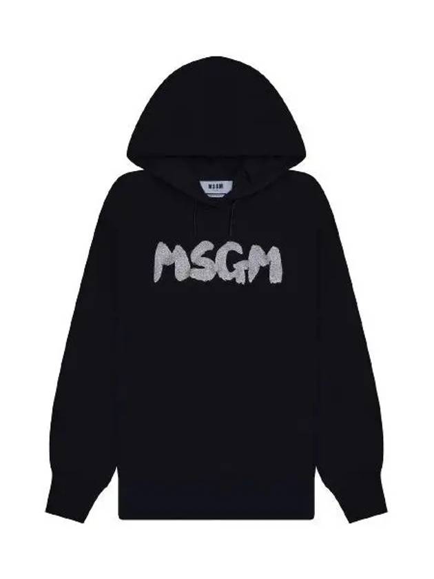 Glitter Brushed Logo Cotton Hoodie Black - MSGM - BALAAN 2