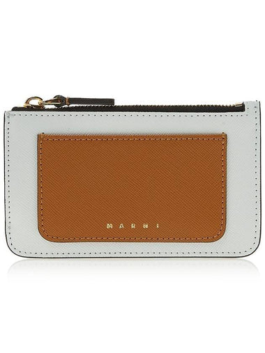 Saffiano Two-Tone Zipper Card Wallet Liliy White Dijon - MARNI - BALAAN 1