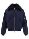 Boxy Shearling Collar Bomber Jacket Blue - AMI - BALAAN 2