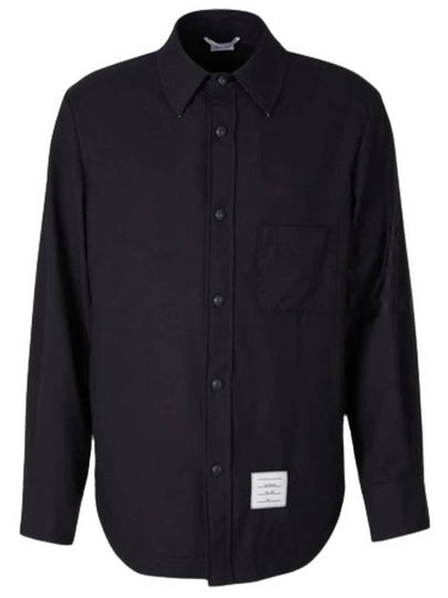 4 Bar Stripe Plain Weaving Wool Long Sleeve Shirt Navy - THOM BROWNE - BALAAN 2