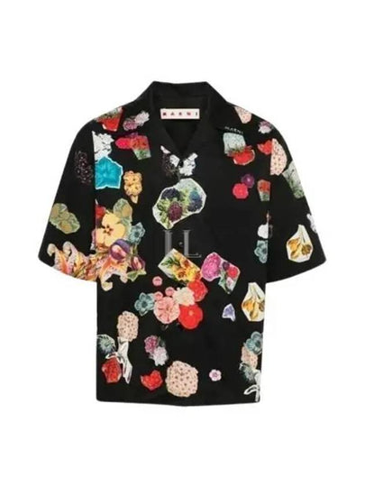 Floral Print Short Sleeve Shirt Black - MARNI - BALAAN 2