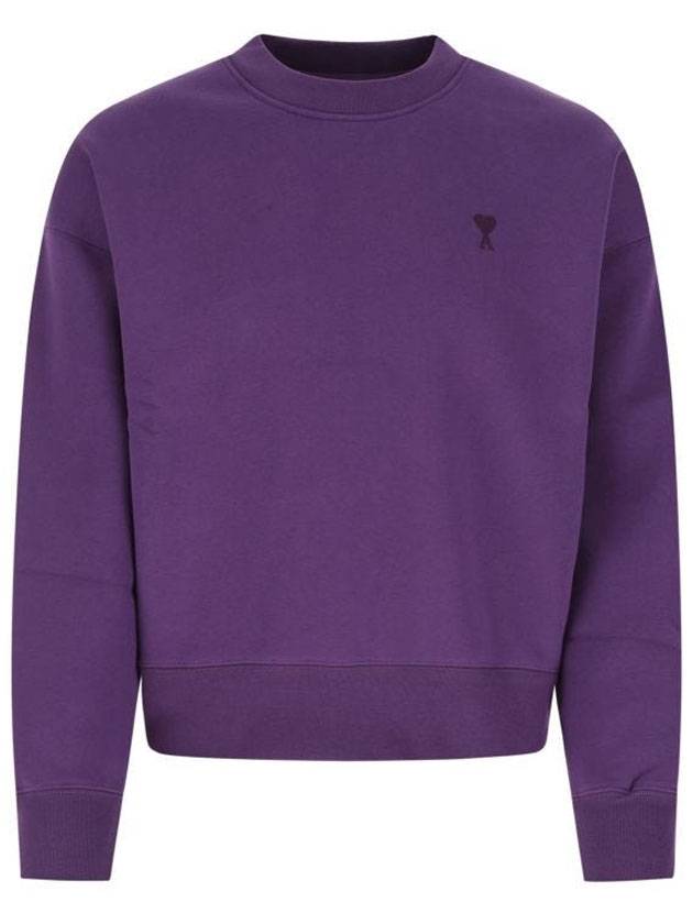 Tonal Heart Crew Neck Sweatshirt Purple - AMI - BALAAN.