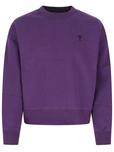 Tonal Heart Crew Neck Sweatshirt Purple - AMI - BALAAN 1