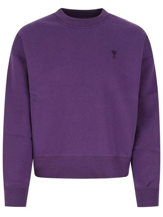 Tonal Heart Crew Neck Sweatshirt Purple - AMI - BALAAN.