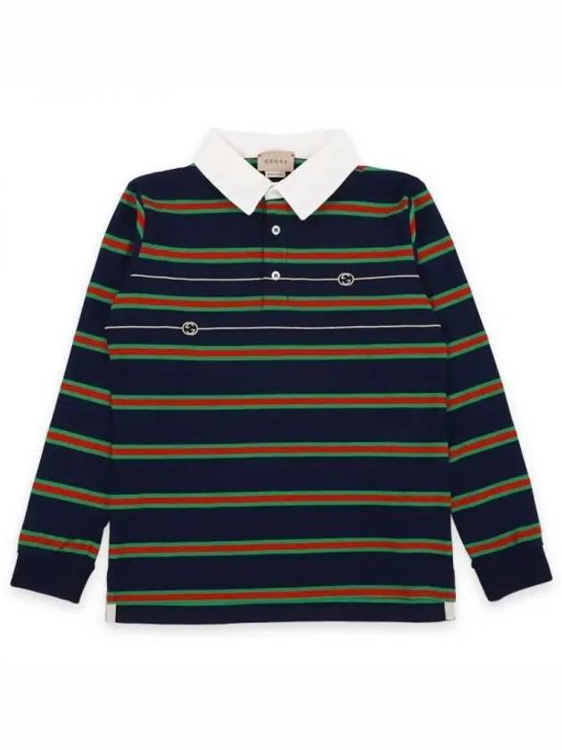 Kids Stripe Polo Shirt Navy - GUCCI - BALAAN 2