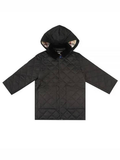 Kids Corduroy Collar Diamond Hooded Quilted Jacket Black - BURBERRY - BALAAN 2