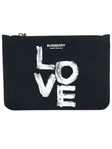 Love Print Cotton Twill Clutch Bag Black - BURBERRY - BALAAN.