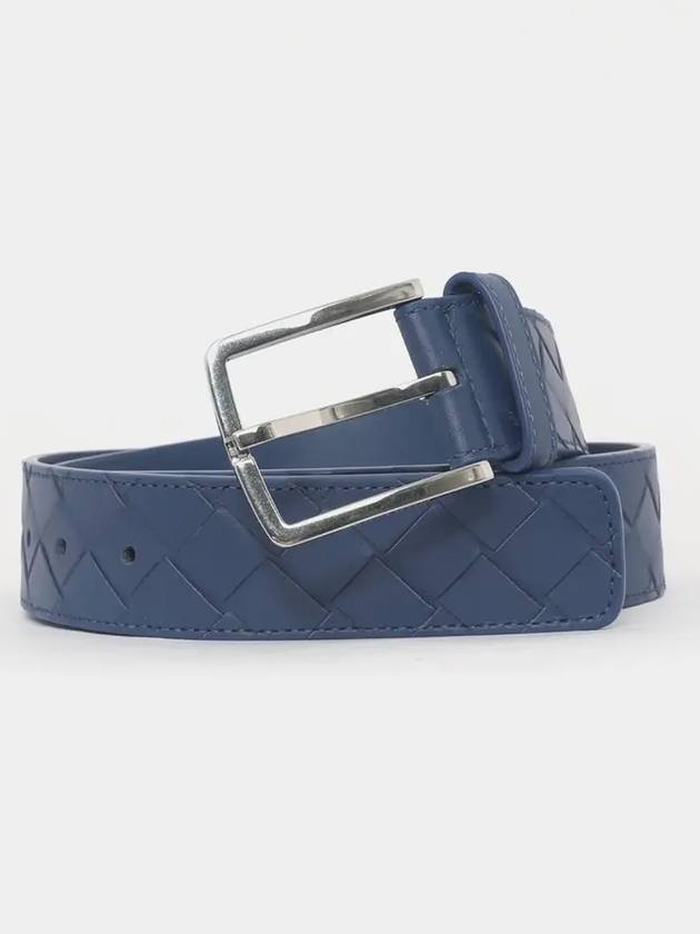 Intrecciato Leather Belt Blue - BOTTEGA VENETA - BALAAN 4