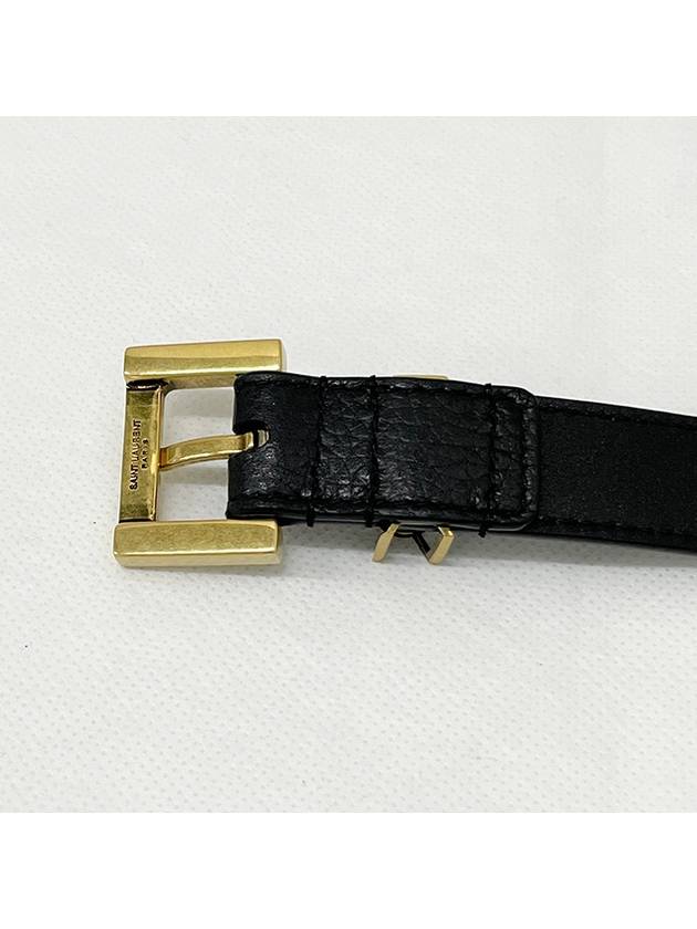 Grain Leather Monogram Buckle Belt Black - SAINT LAURENT - BALAAN 9