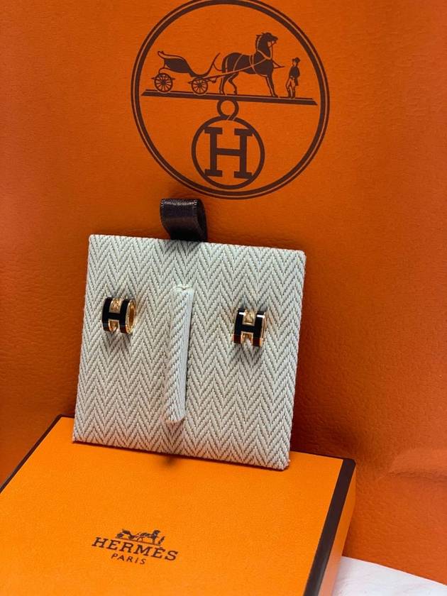 Mini Pop H Rose Gold Earrings Noir - HERMES - BALAAN 3