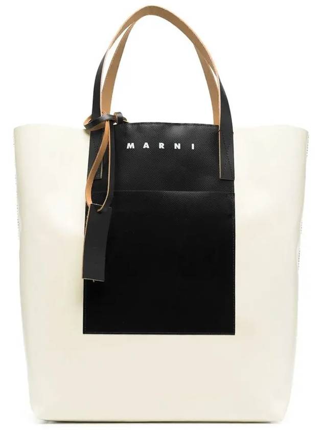 Tribeca Two-tone Shopper Tote Bag Black White - MARNI - BALAAN.