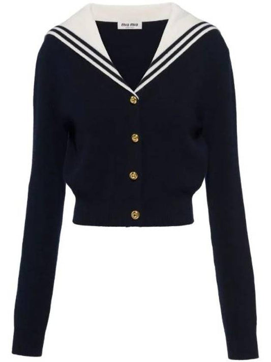 Stripe Edge Cashmere Cardigan Navy - MIU MIU - BALAAN 1