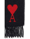 Heart Logo Oversized Wool Fringe Scarf Black - AMI - BALAAN 5