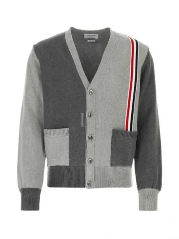 Fun Mix V-neck Cotton Cardigan Grey - THOM BROWNE - BALAAN 2