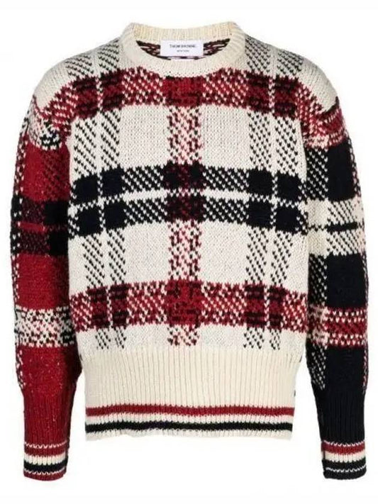 Tartan Check Jacquard Wool Mohair Knit Top Red Beige - THOM BROWNE - BALAAN 2