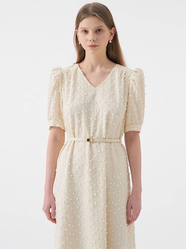 Women's Lucia V-neck puff half-sleeve belted midi dress ivory - AME - BALAAN 6