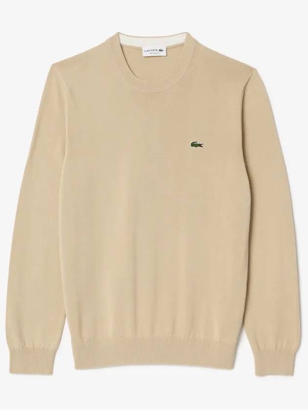 Men's Round Neck Cotton Sweatshirt Beige - LACOSTE - BALAAN 1