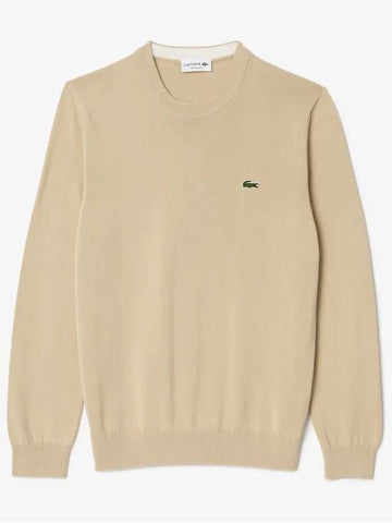 Men's Round Neck Cotton Sweatshirt Beige - LACOSTE - BALAAN 1