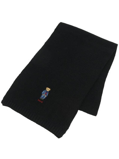 Embroidered Bear Wool Muffler Black - POLO RALPH LAUREN - BALAAN 2